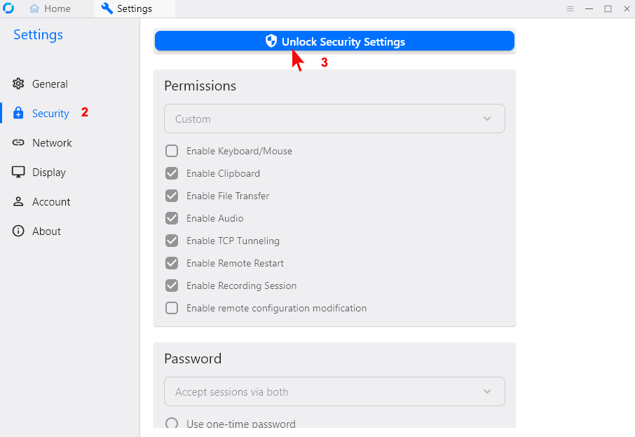 تصویر تنظیمات rustDesk