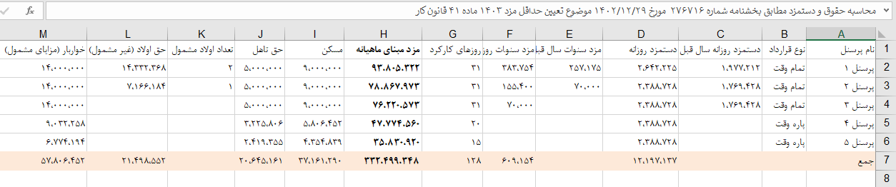 راهنمای فایل اکسل حقوق و دستمزد 1